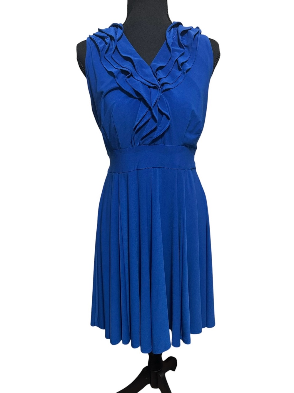 Just…Taylor. Royal Blue Sleeveless Ruffled V-Neck Midi Dress - Picture 3 of 10